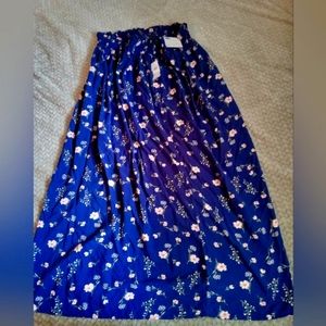 Long blue floral skirt